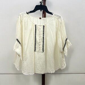 FP One Women's Boho Peasant Embroidered Top in Ivory‎ Size M